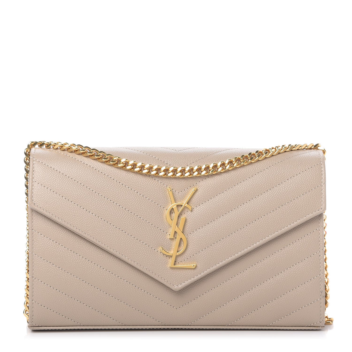 Saint Laurent Grain De Poudre Matelasse Chevron Monogram Chain Wallet Nude Powder 1 of 9