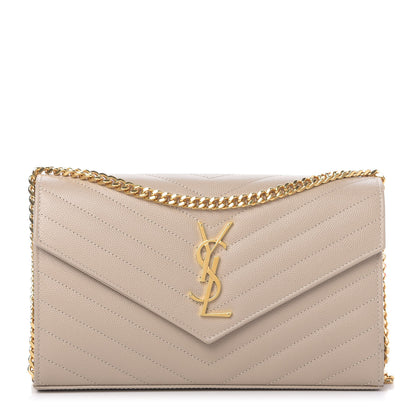 Saint Laurent Grain De Poudre Matelasse Chevron Monogram Chain Wallet Nude Powder 1 of 9