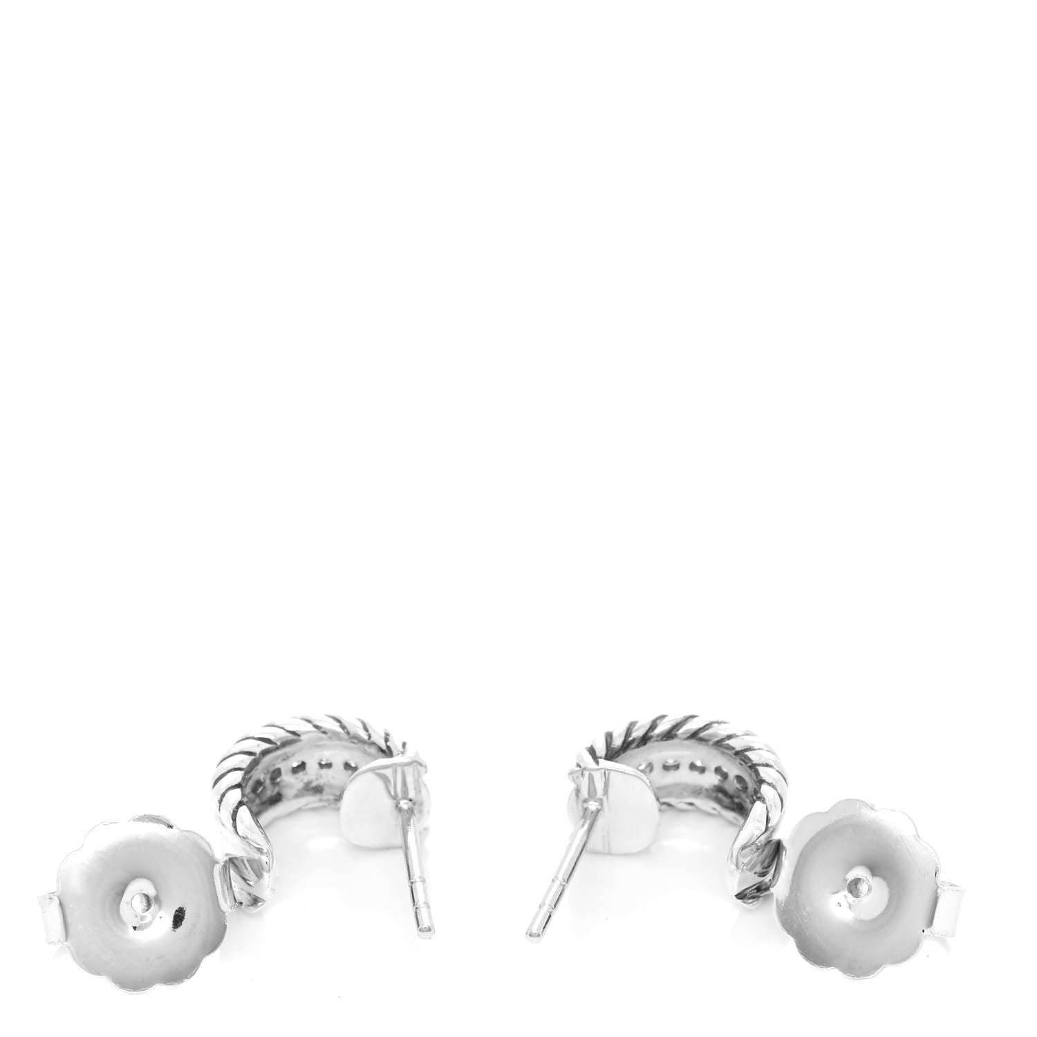 David Yurman Sterling Silver Diamond 12mm Cable Hoop Earrings 4 of 5