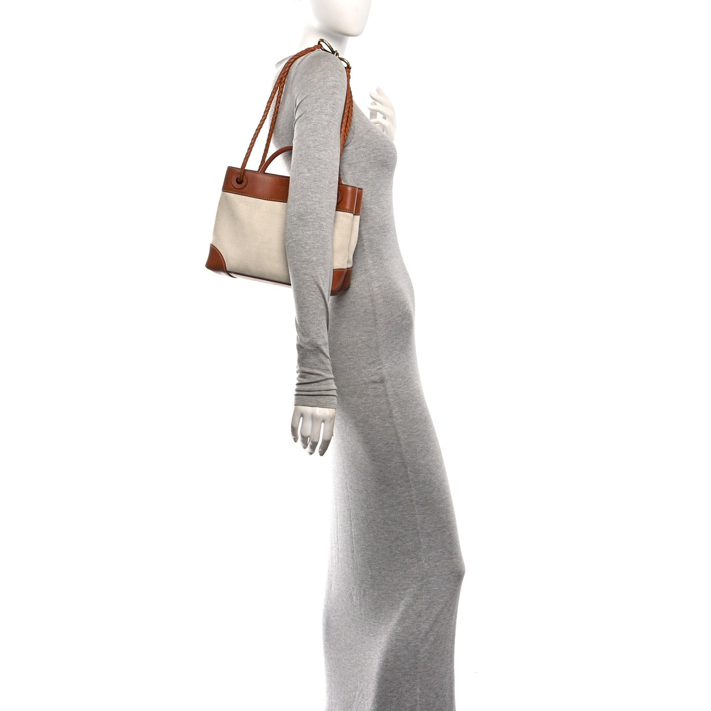 Washed Canvas Calfskin Small Andiamo Shoulder Bag Natural Light Wood