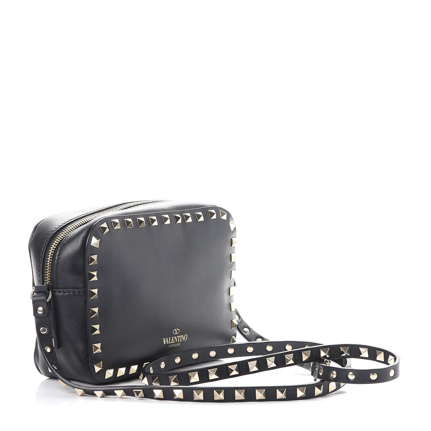 Calfskin Rockstud Camera Crossbody Bag Black