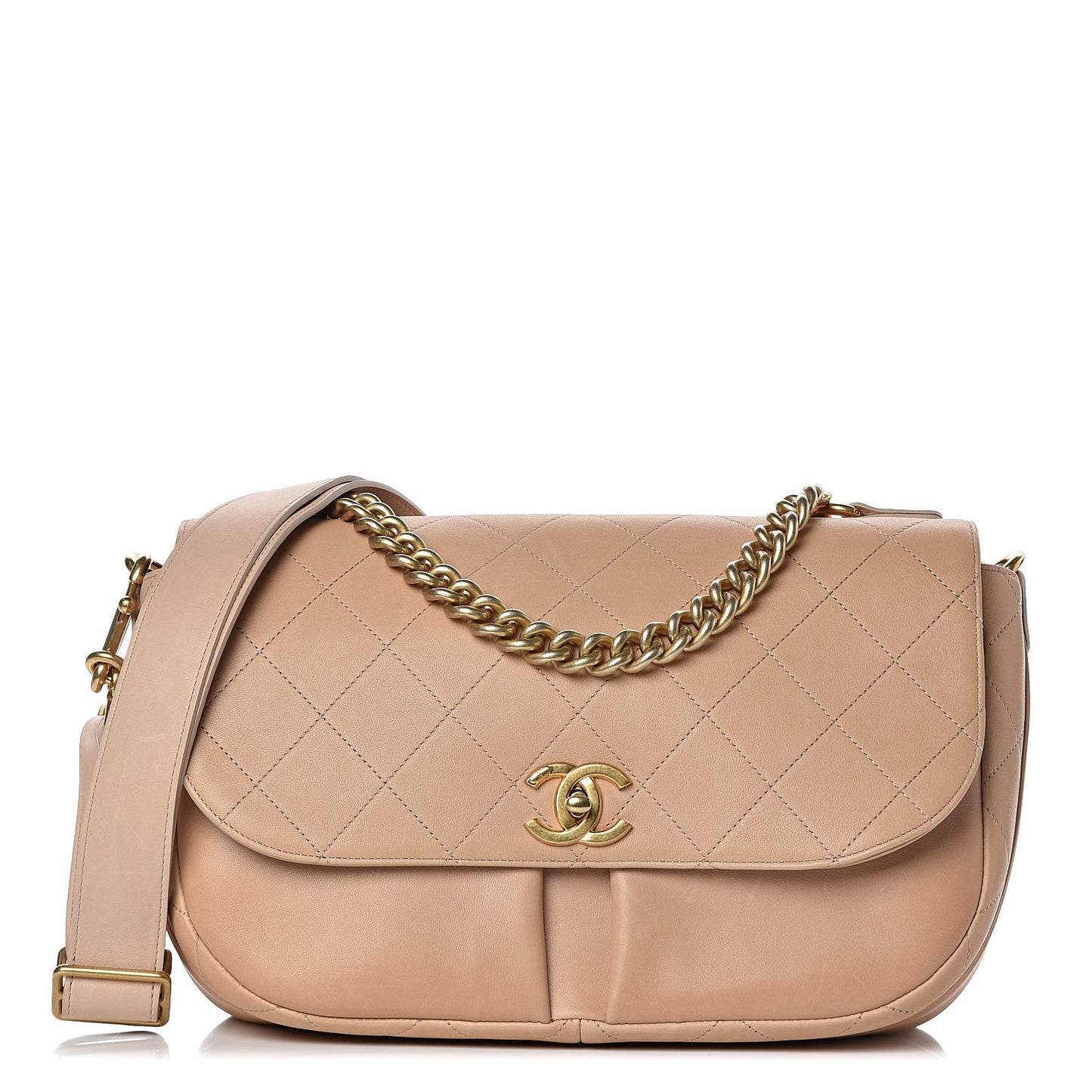Calfskin Stitched Small Paris in Rome Messenger Beige