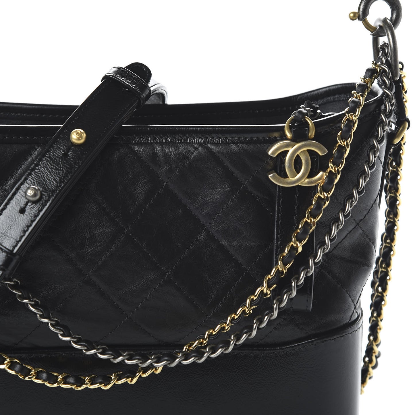 Aged Calfskin Quilted Small Gabrielle Logo Hobo Black