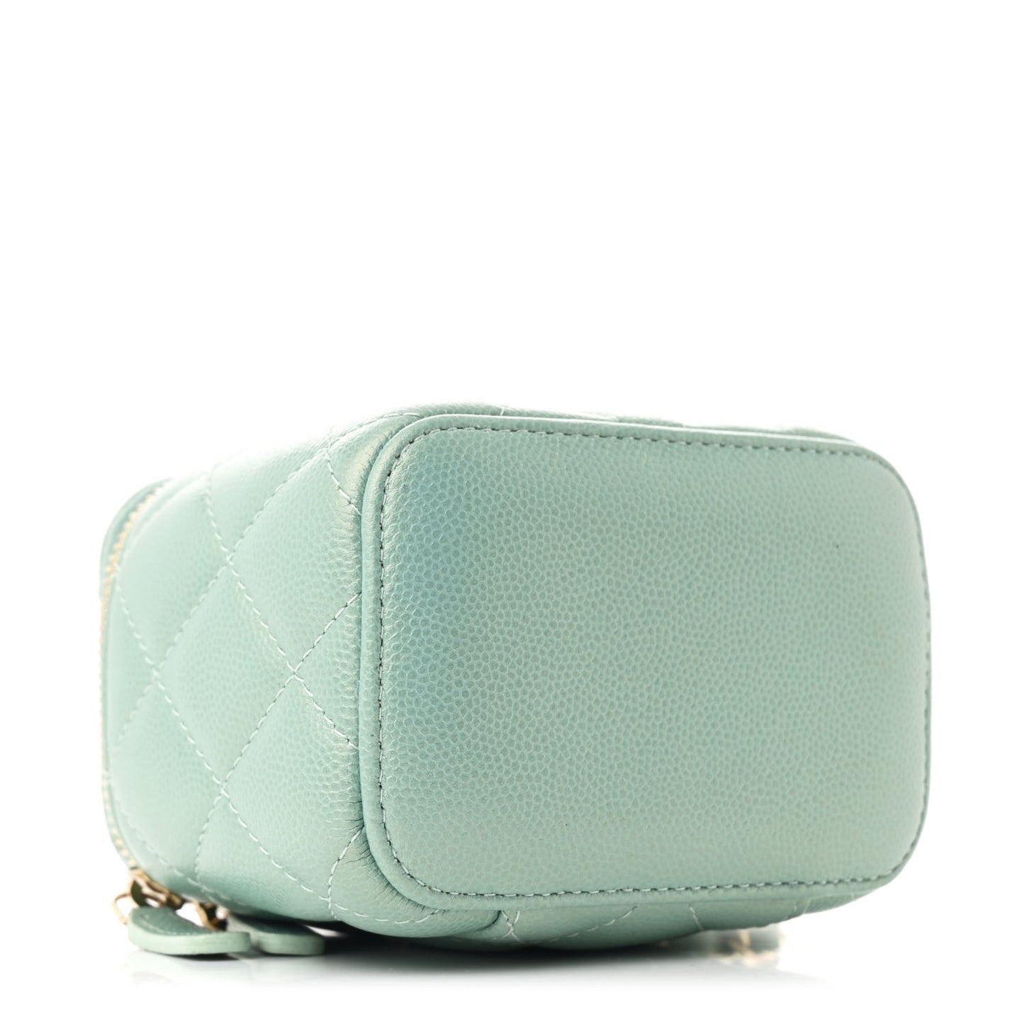 Iridescent Caviar Quilted Mini Pearl On Top Vanity Case With Chain Green