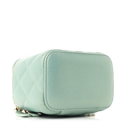 Chanel Iridescent Caviar Quilted Mini Pearl On Top Vanity Case With Chain Green 4 of 11