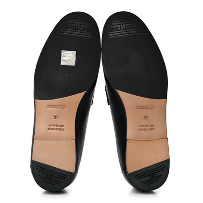 Hermes Calfskin Womens Colette Loafers 37 Black 5 of 9