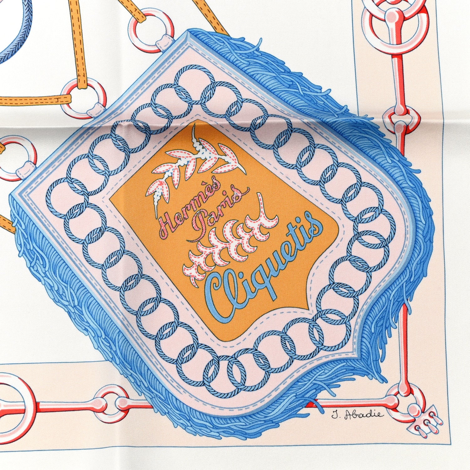 Hermes Silk Cliquetis Scarf 90 White Rose Poudre Bleu 2 of 5