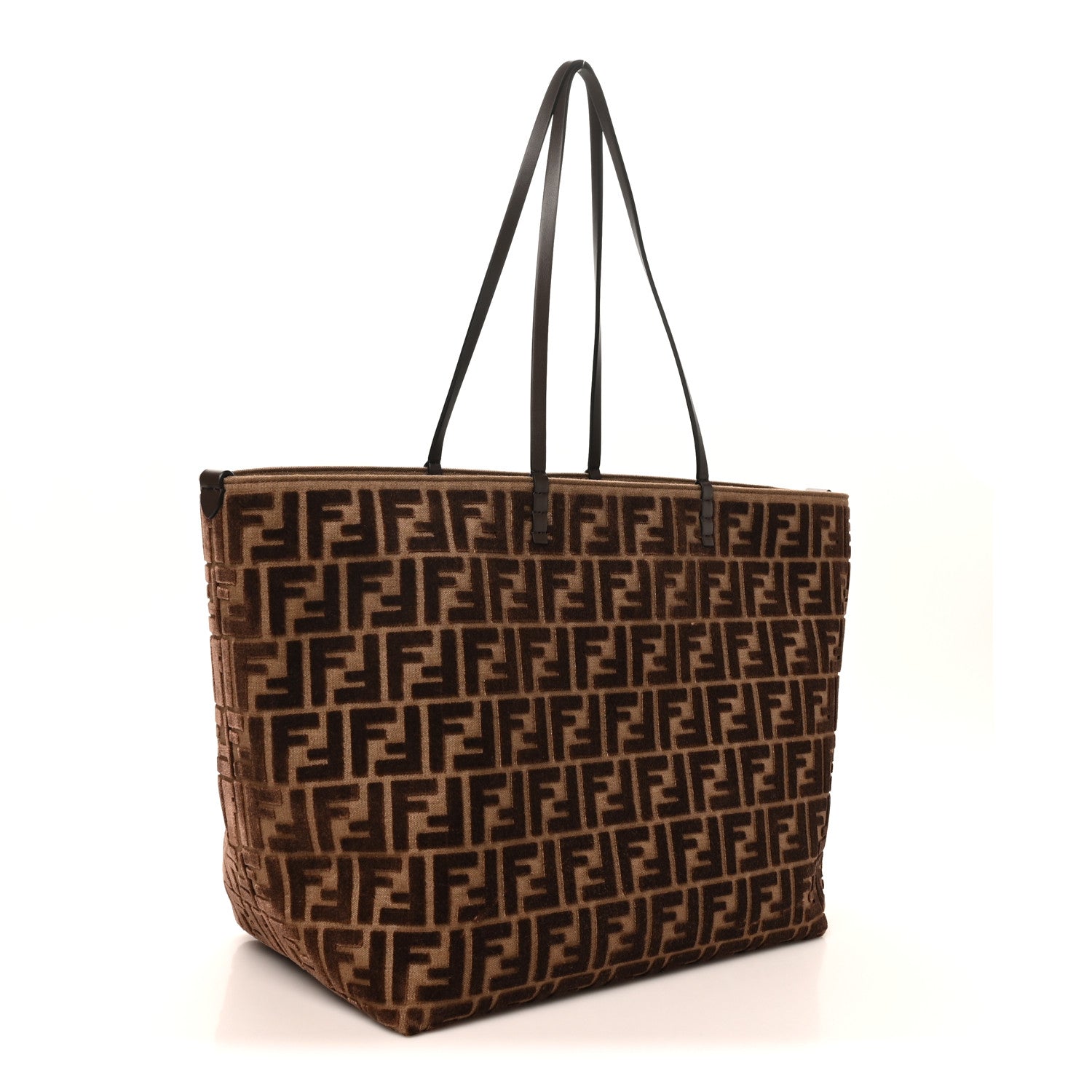 Fendi Velluto Jacquard Vitello Grace FF Large Reversible Shopping Tote Chocolate 3 of 10