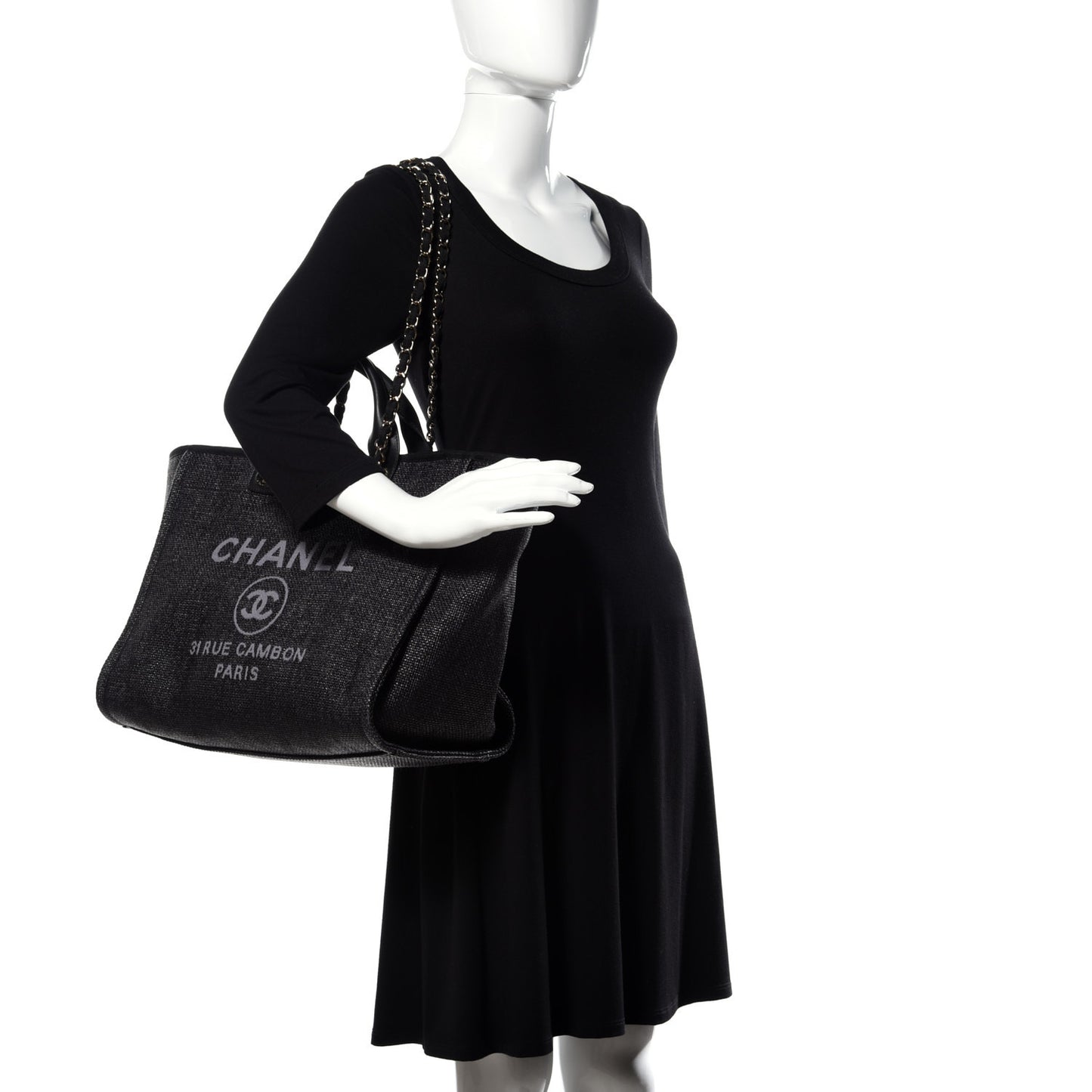 Woven Straw Raffia Medium Deauville Tote Navy
