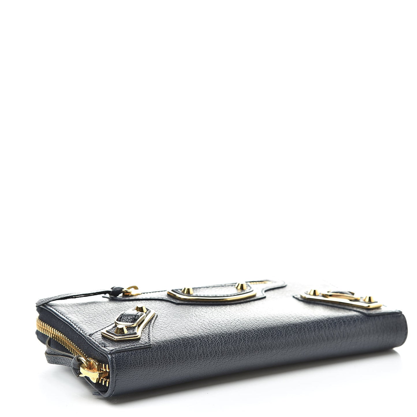 Chevre Gold Metallic Edge Hardware Continental Zip Around Wallet Bleu Nuit