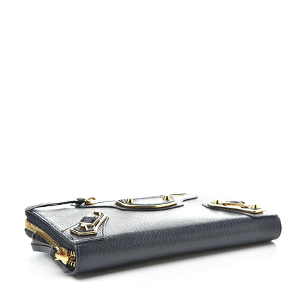 Balenciaga Chevre Gold Metallic Edge Hardware Continental Zip Around Wallet Bleu Nuit 4 of 8