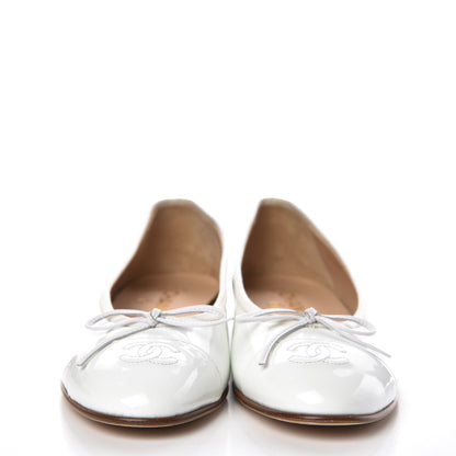 Chanel Patent CC Cap Toe Ballerina Flats 39.5 White 2 of 9