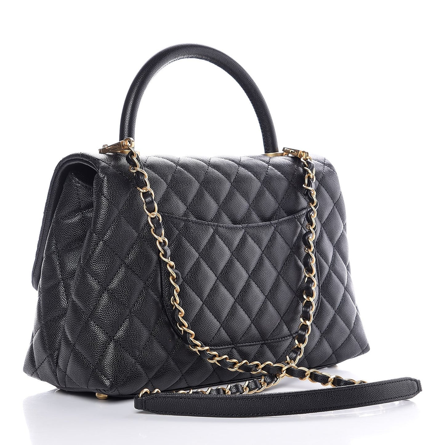 Caviar Quilted Small Coco Handle Flap Black