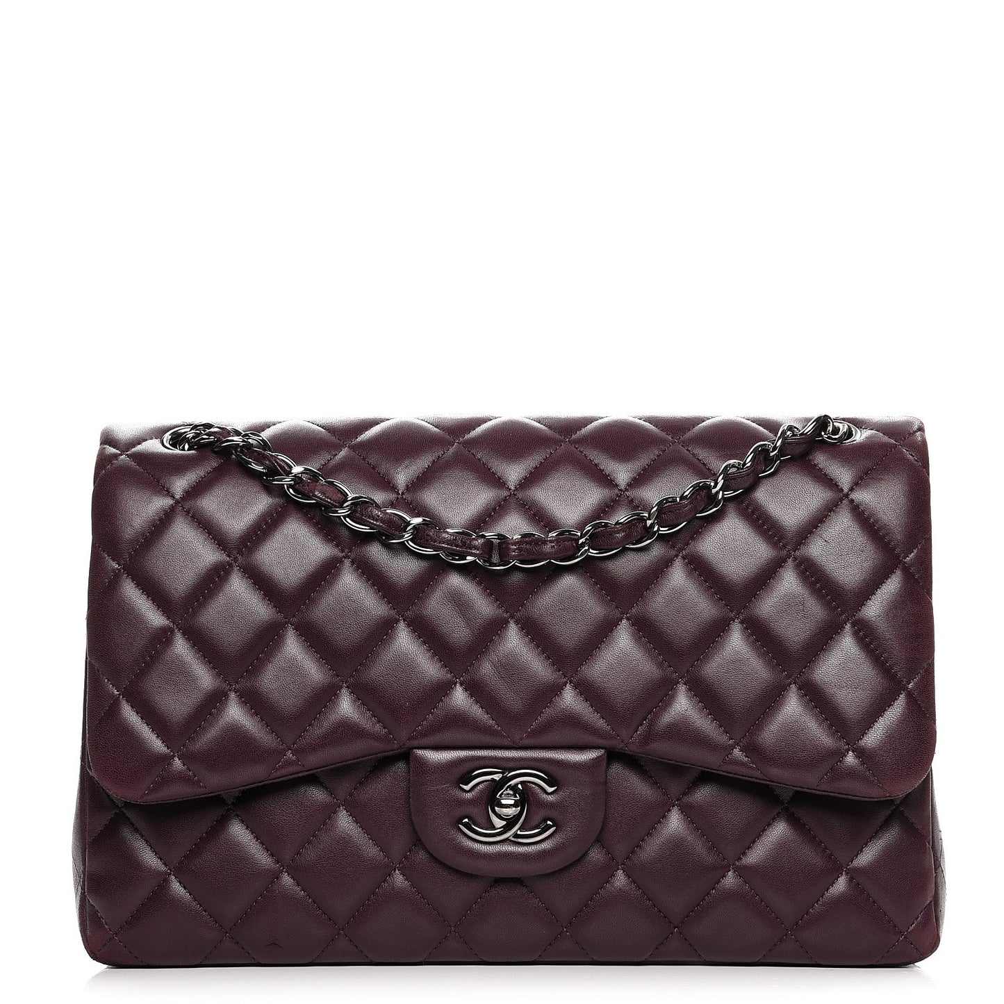 Lambskin Quilted Jumbo Double Flap Dark Purple