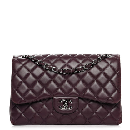 Chanel Lambskin Quilted Jumbo Double Flap Dark Purple 1 of 15