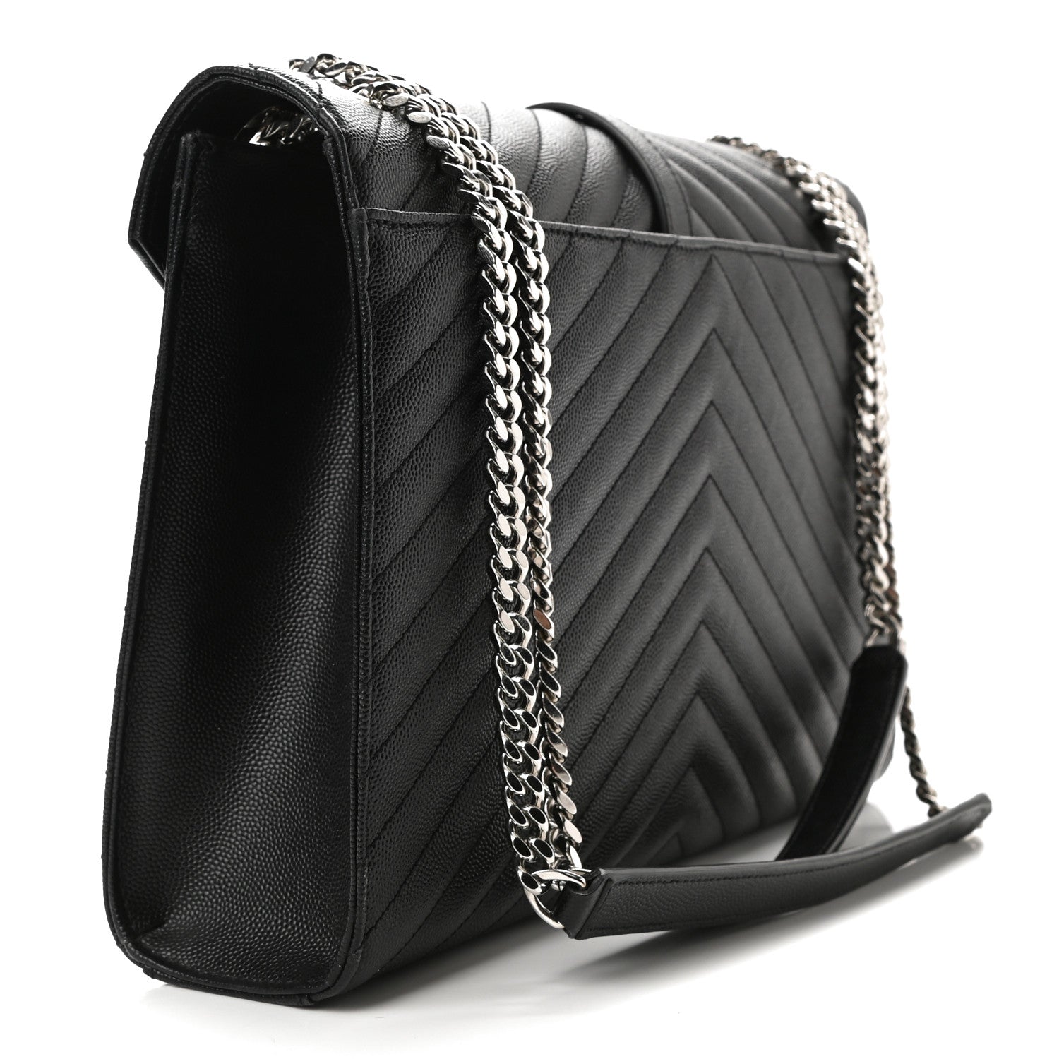 Saint Laurent Grain De Poudre Matelasse Chevron Large Monogram Satchel Black 3 of 10
