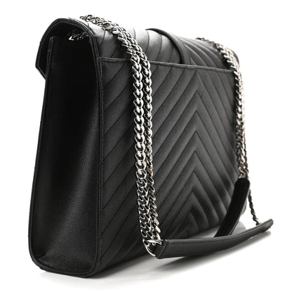 Saint Laurent Grain De Poudre Matelasse Chevron Large Monogram Satchel Black 3 of 10