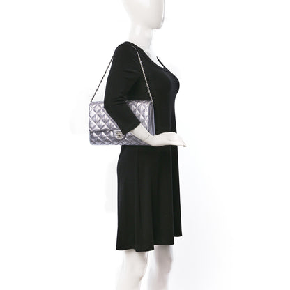 Chanel Metallic Perforated Lambskin Quilted Clutch With Chain Flap Silver 2 of 10