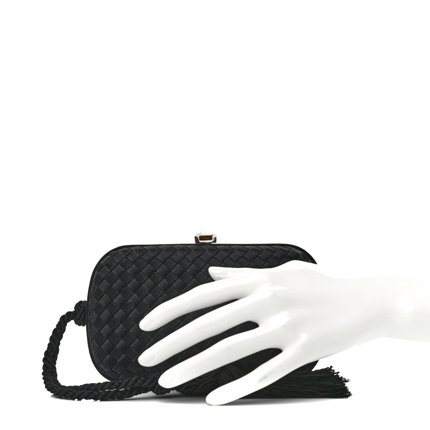 Satin Intreccio Evening Clutch Black