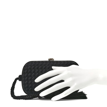 Bottega Veneta Satin Intreccio Evening Clutch Black 2 of 6