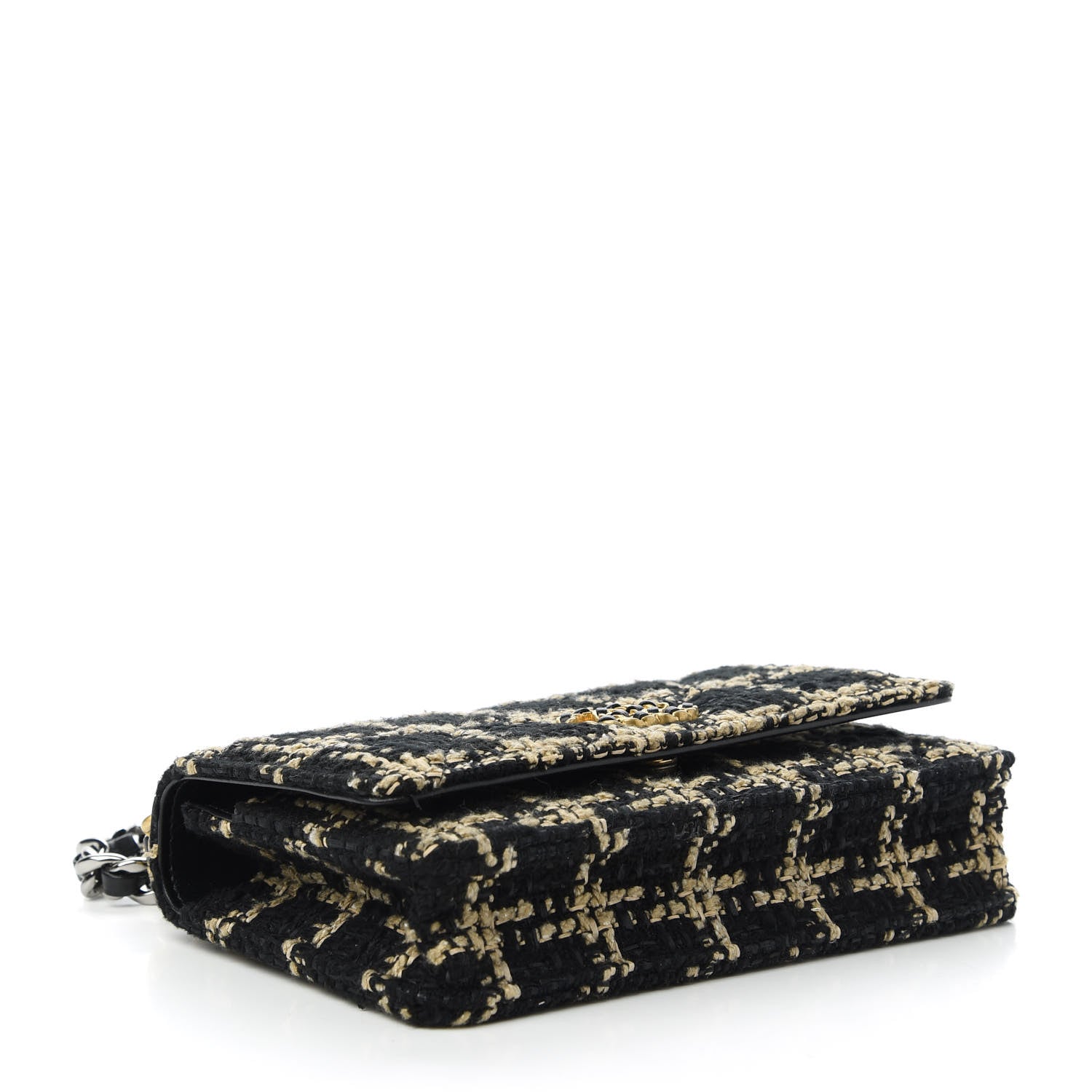 Chanel Tweed Quilted Chanel 19 Wallet On Chain WOC Black Beige 4 of 11