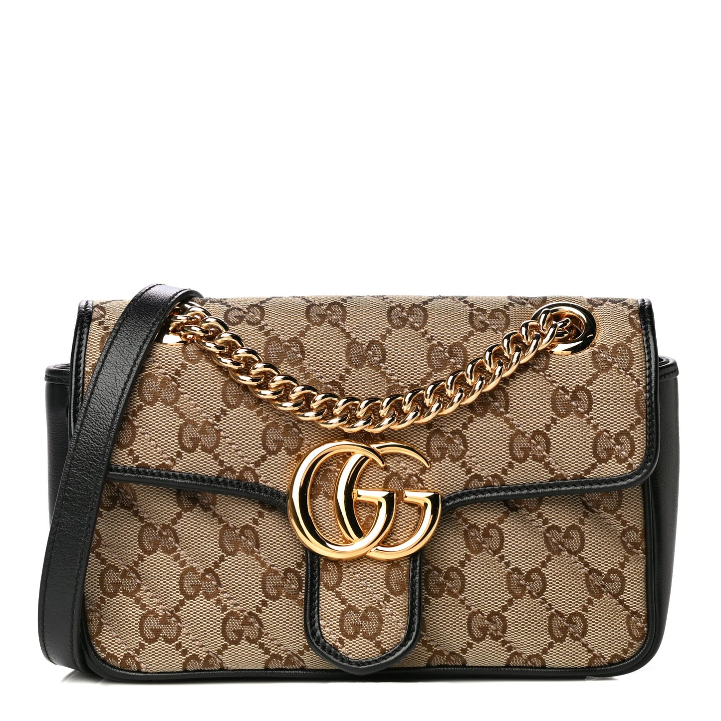 Monogram Matelasse Diagonal Mini GG Marmont Shoulder Bag Beige Black