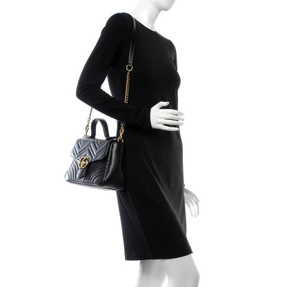 Gucci Calfskin Matelasse Small GG Marmont Top Handle Shoulder Bag Black 1 of 7