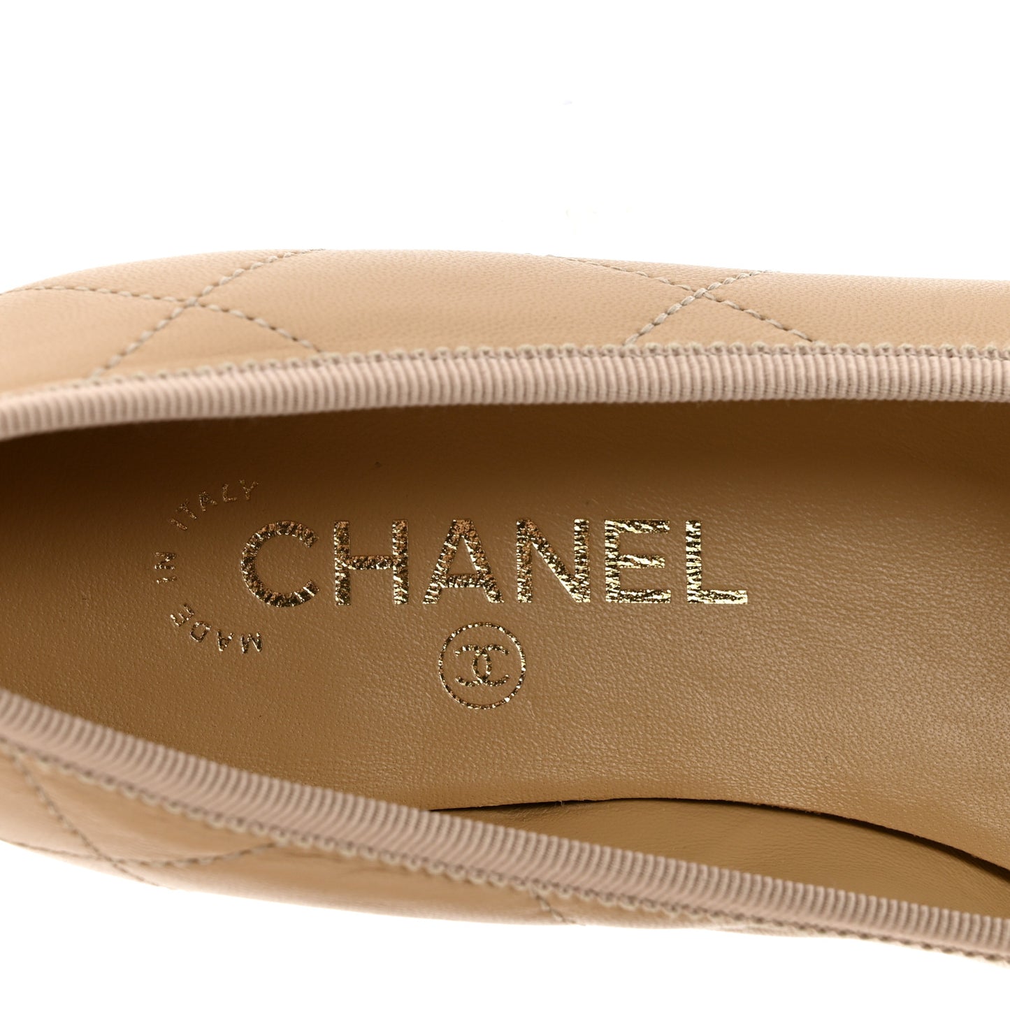 Lambskin Quilted CC Cambon Ballet Flats 38 Beige Black