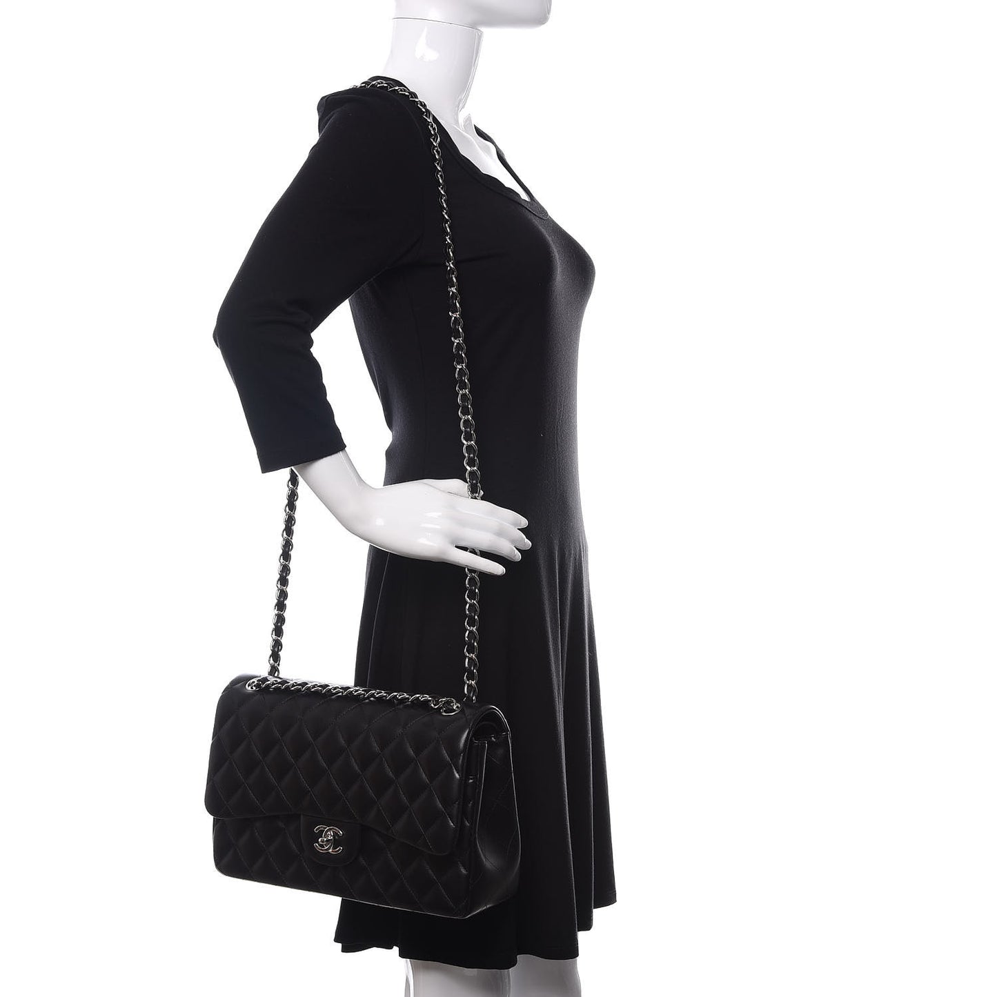 Lambskin Quilted Jumbo Double Flap Black