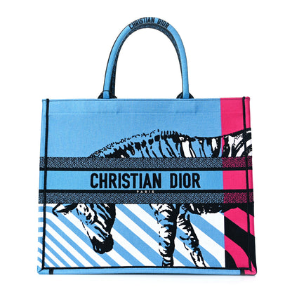 Christian Dior Canvas Embroidered Large Jungle Pop Book Tote Blue 1 of 11