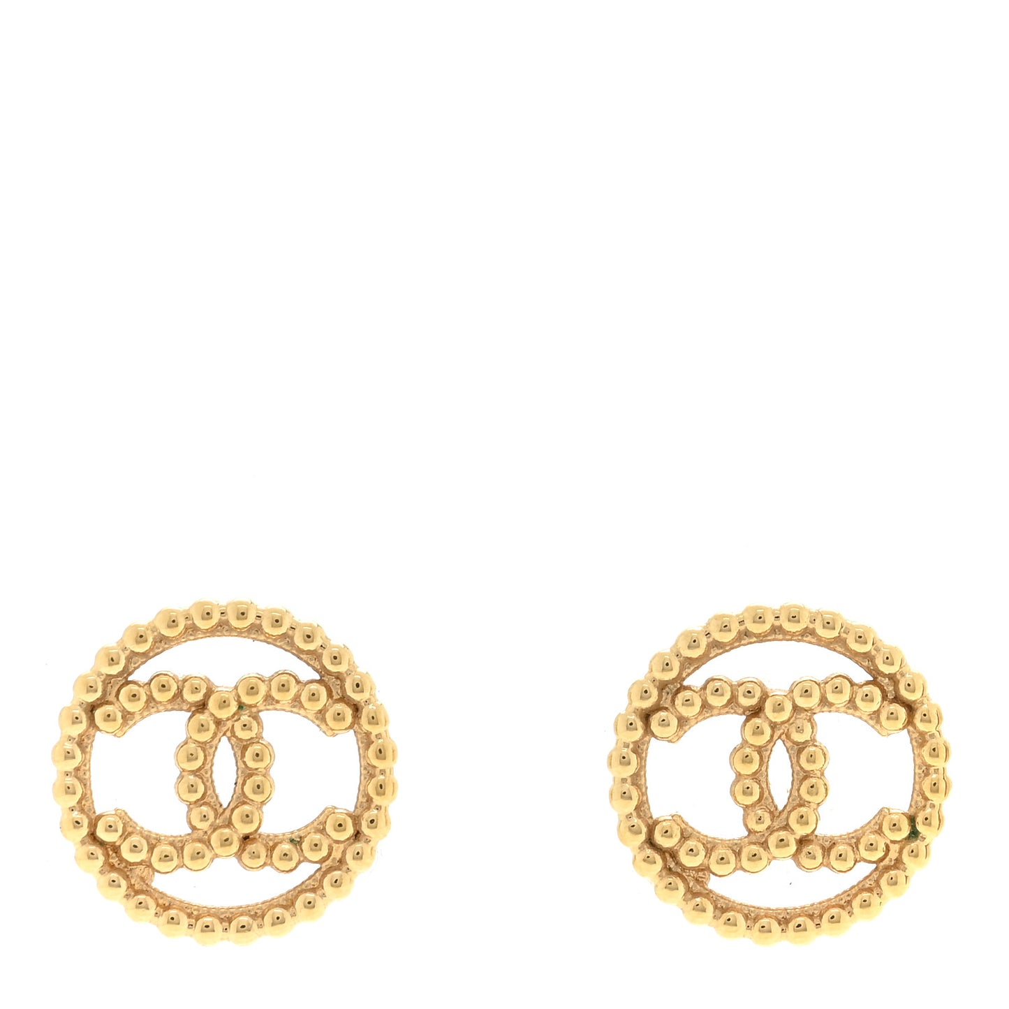 Metal Bead Round CC Stud Earrings Gold