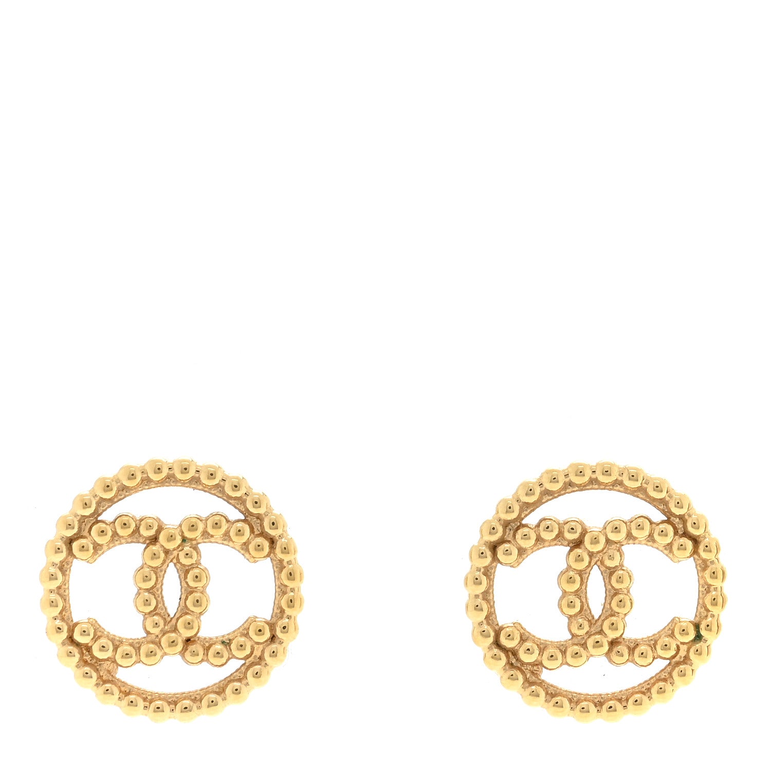 Chanel Metal Bead Round CC Stud Earrings Gold 1 of 4