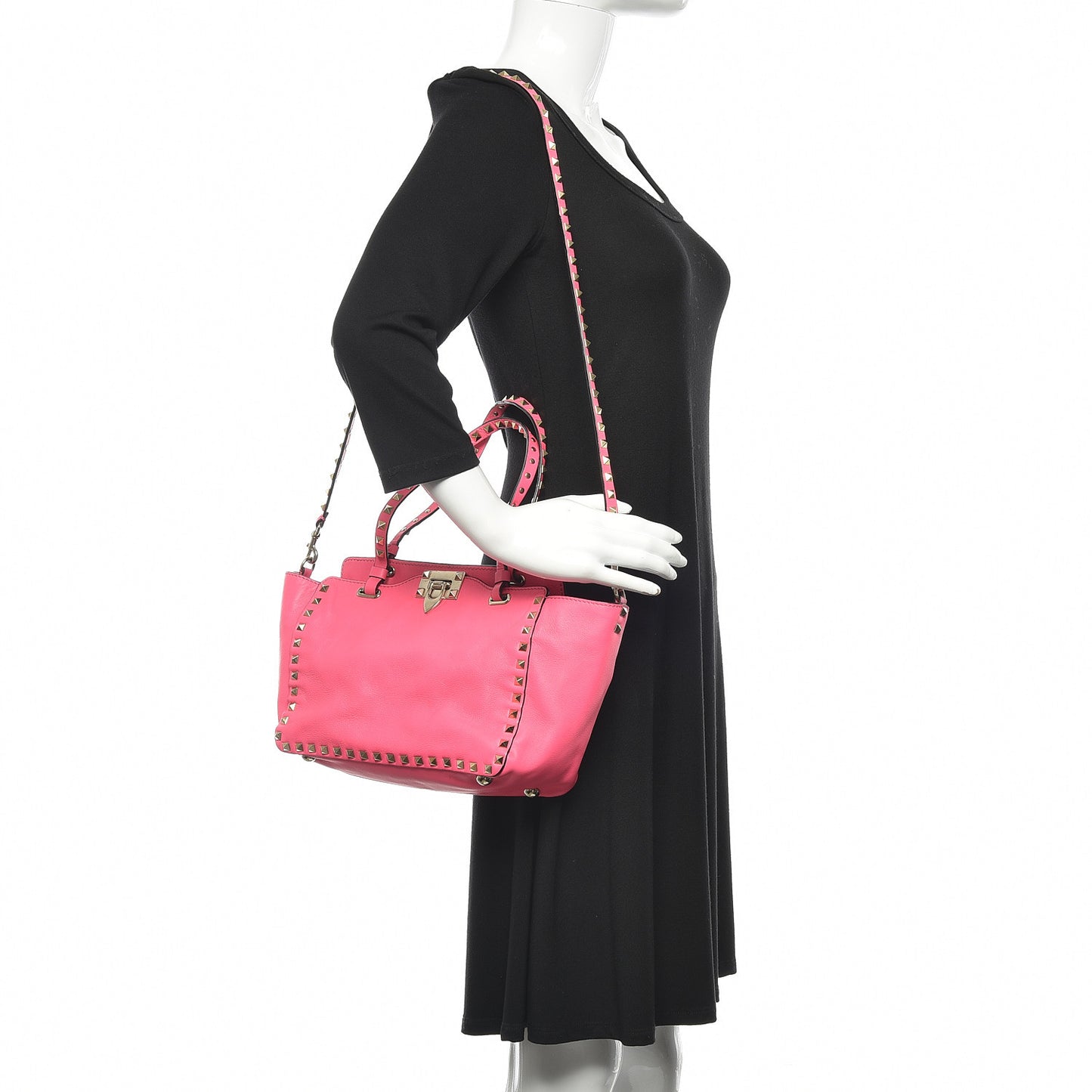 Vitello Small Rockstud Tote Fuxia Fluo