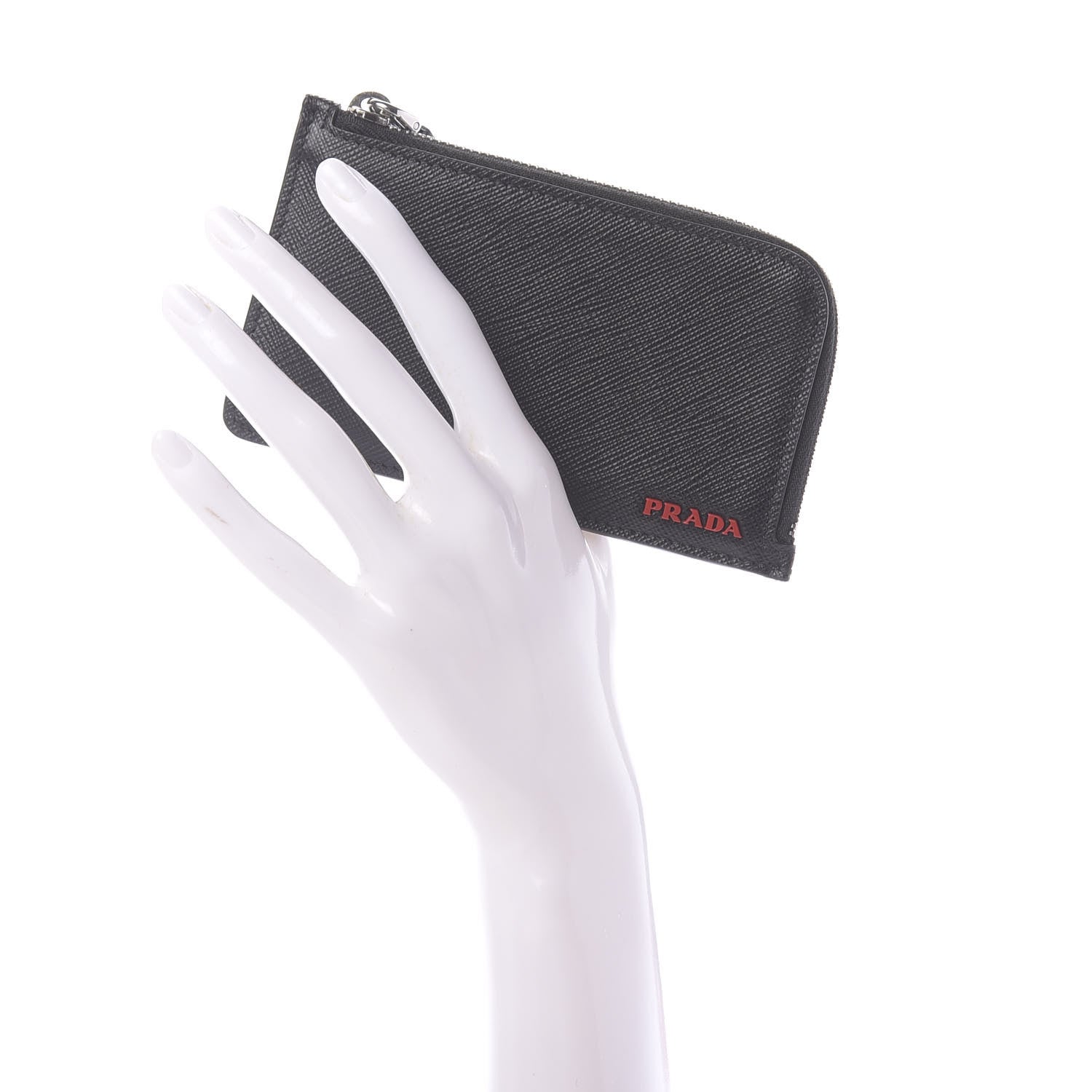 Prada Saffiano Metal Zip Card Holder Black 2 of 9