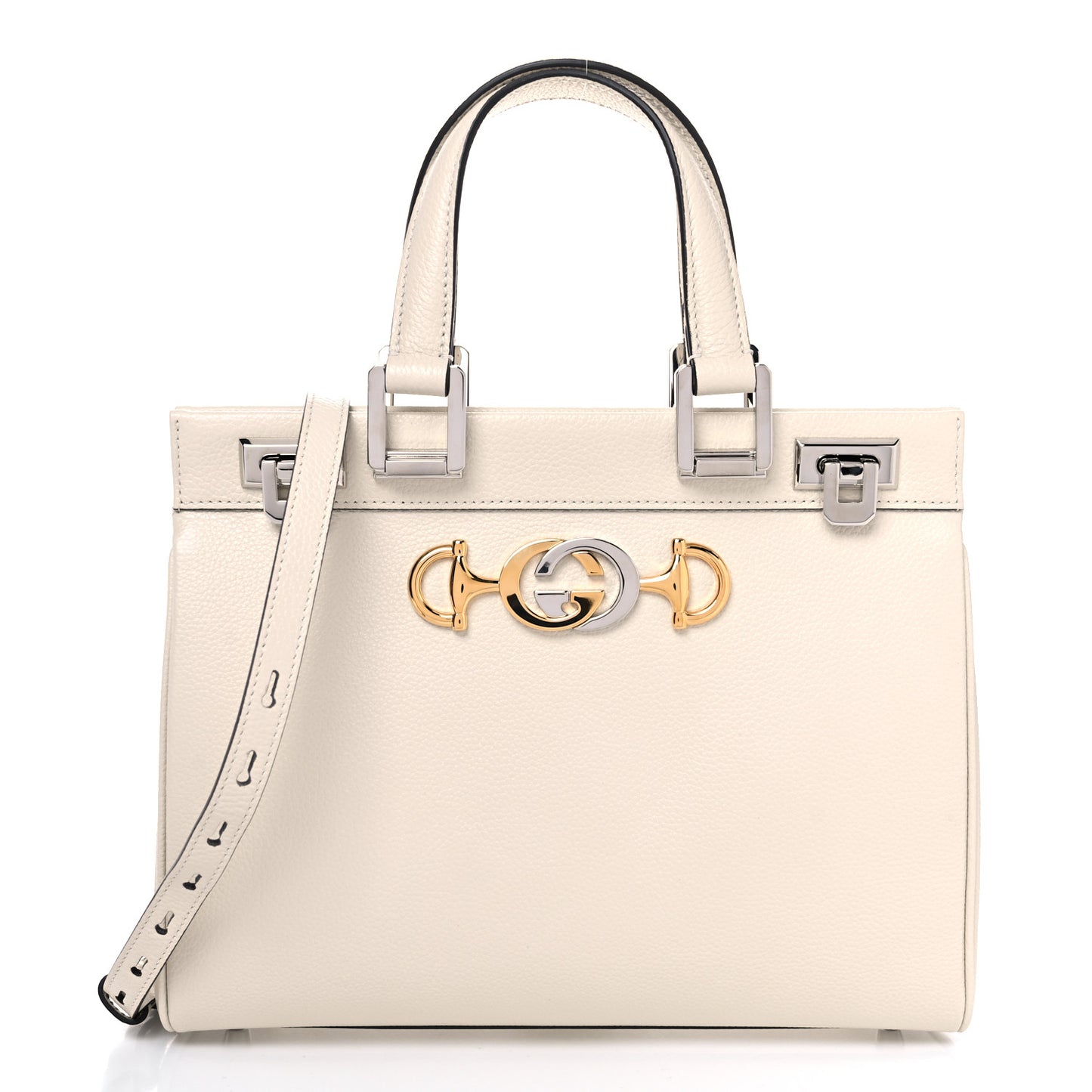 Grainy Calfskin Small Zumi Top Handle Bag Mystic White
