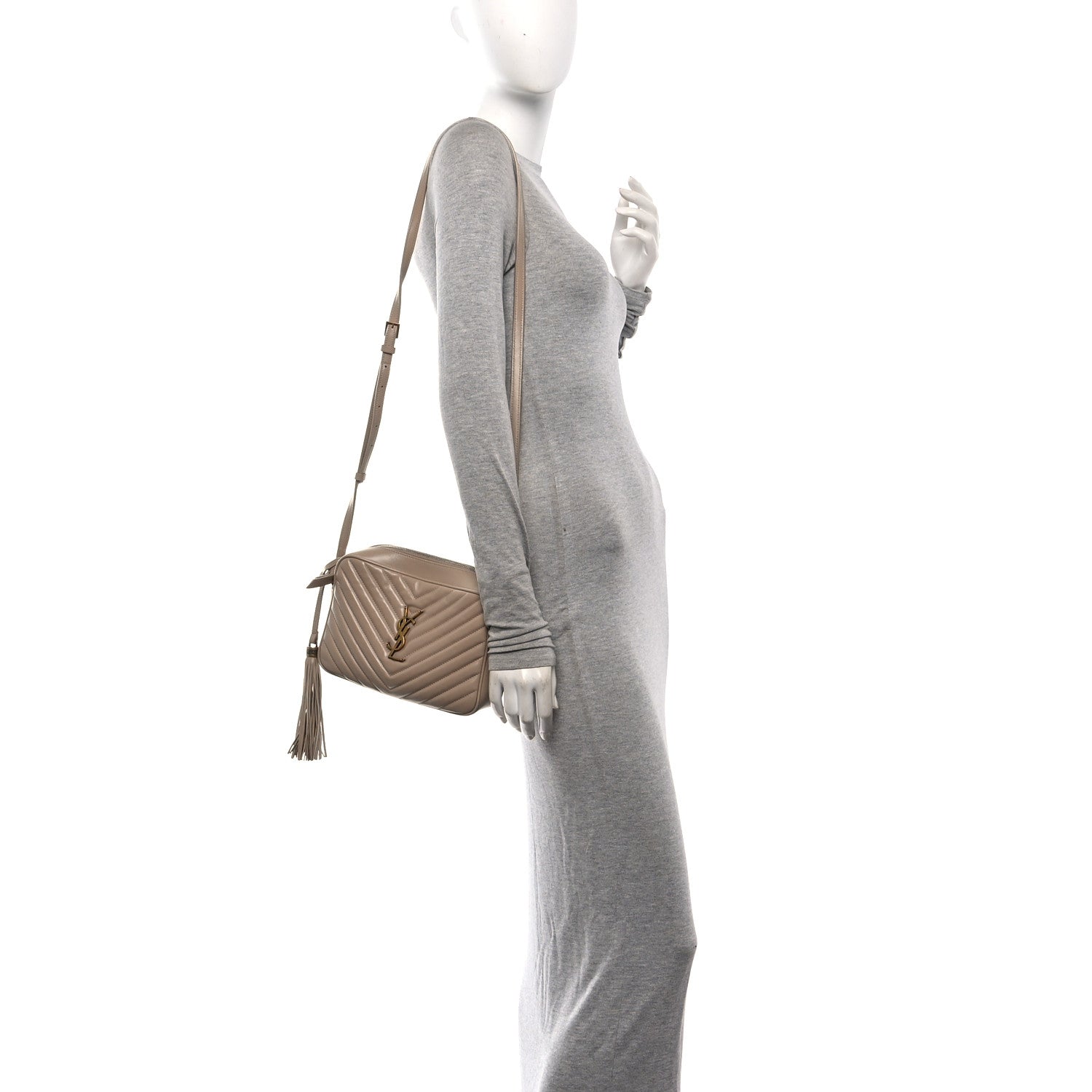 Saint Laurent Calfskin Matelasse Monogram Lou Camera Bag Dark Beige 2 of 12