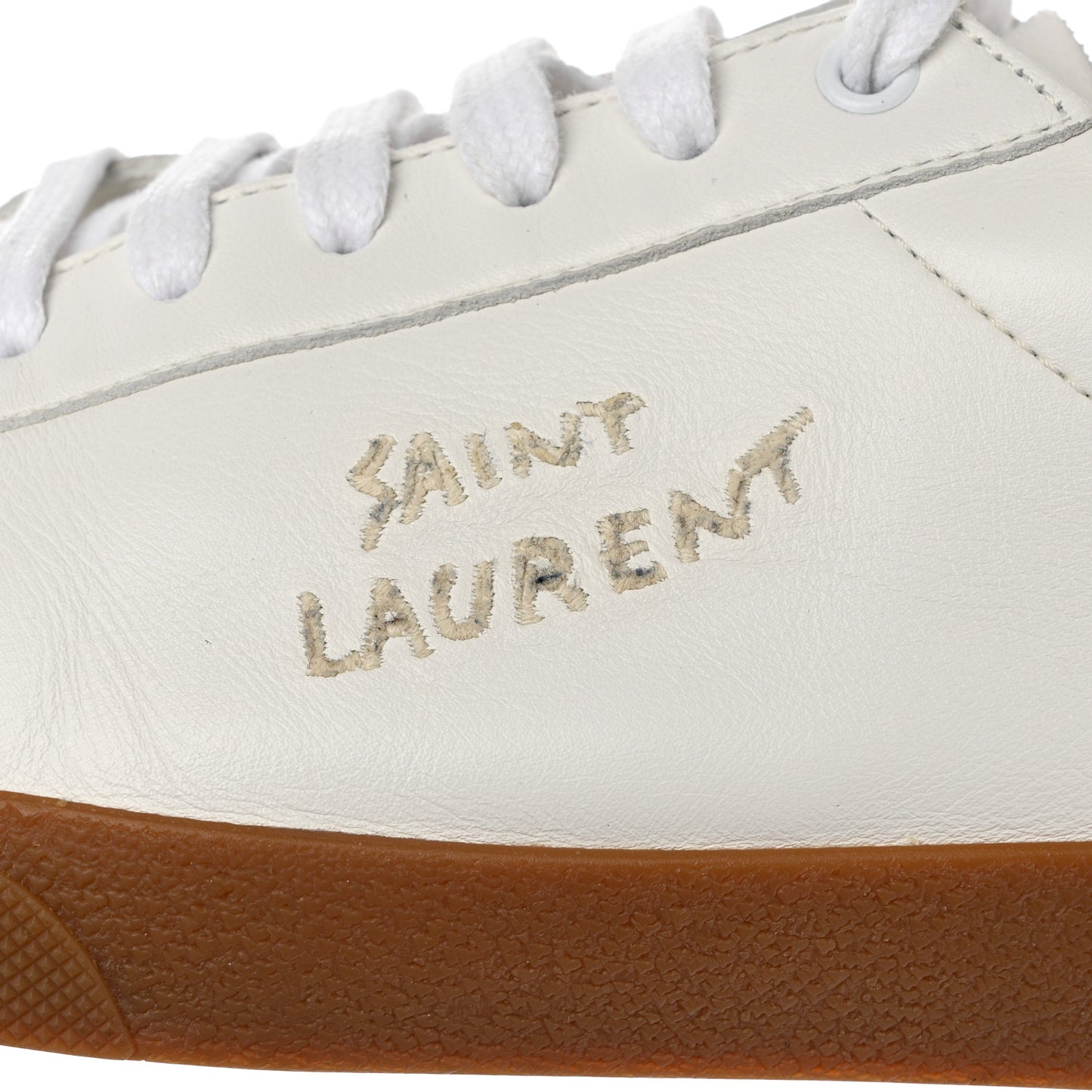 Calfskin Embroidered Mens Court Classic Sneakers 44 White