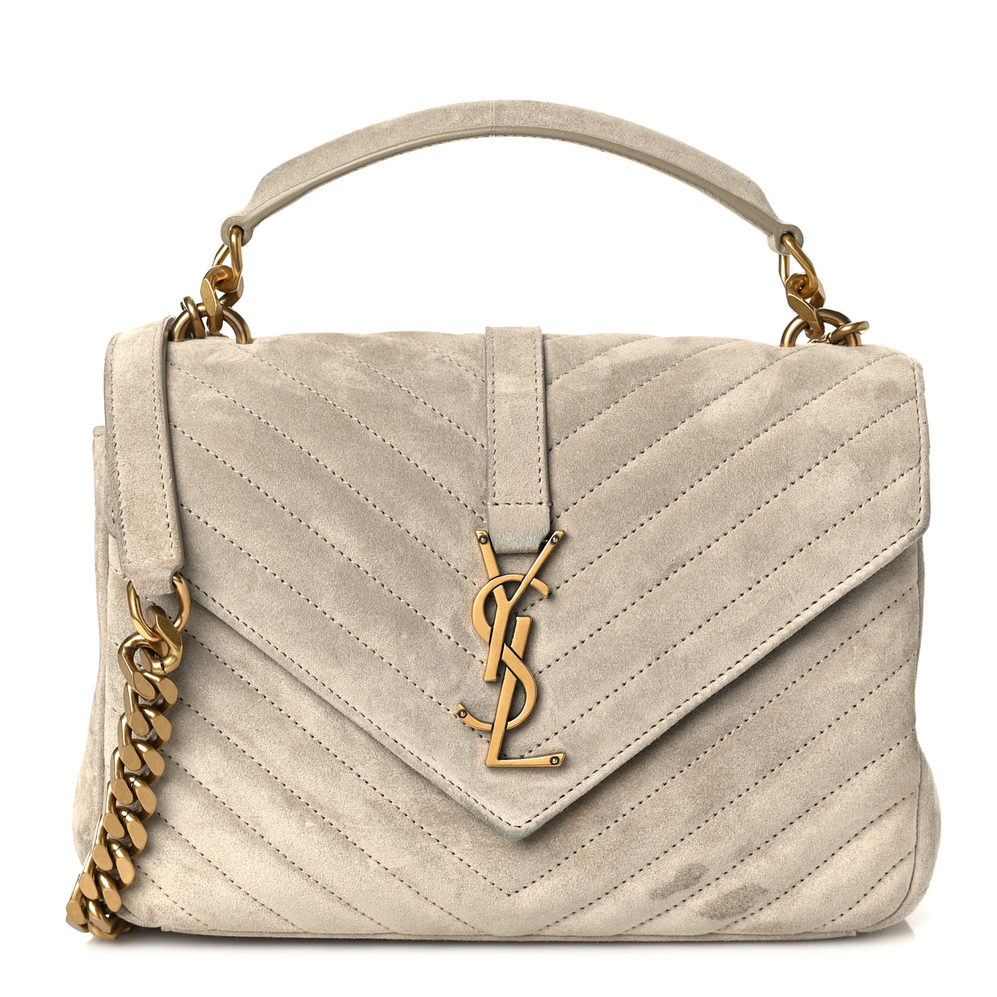 Suede Matelasse Chevron Monogram Medium College Bag Crema Soft
