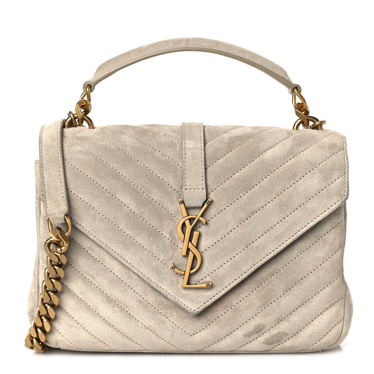 Saint Laurent Suede Matelasse Chevron Monogram Medium College Bag Crema Soft 1 of 10
