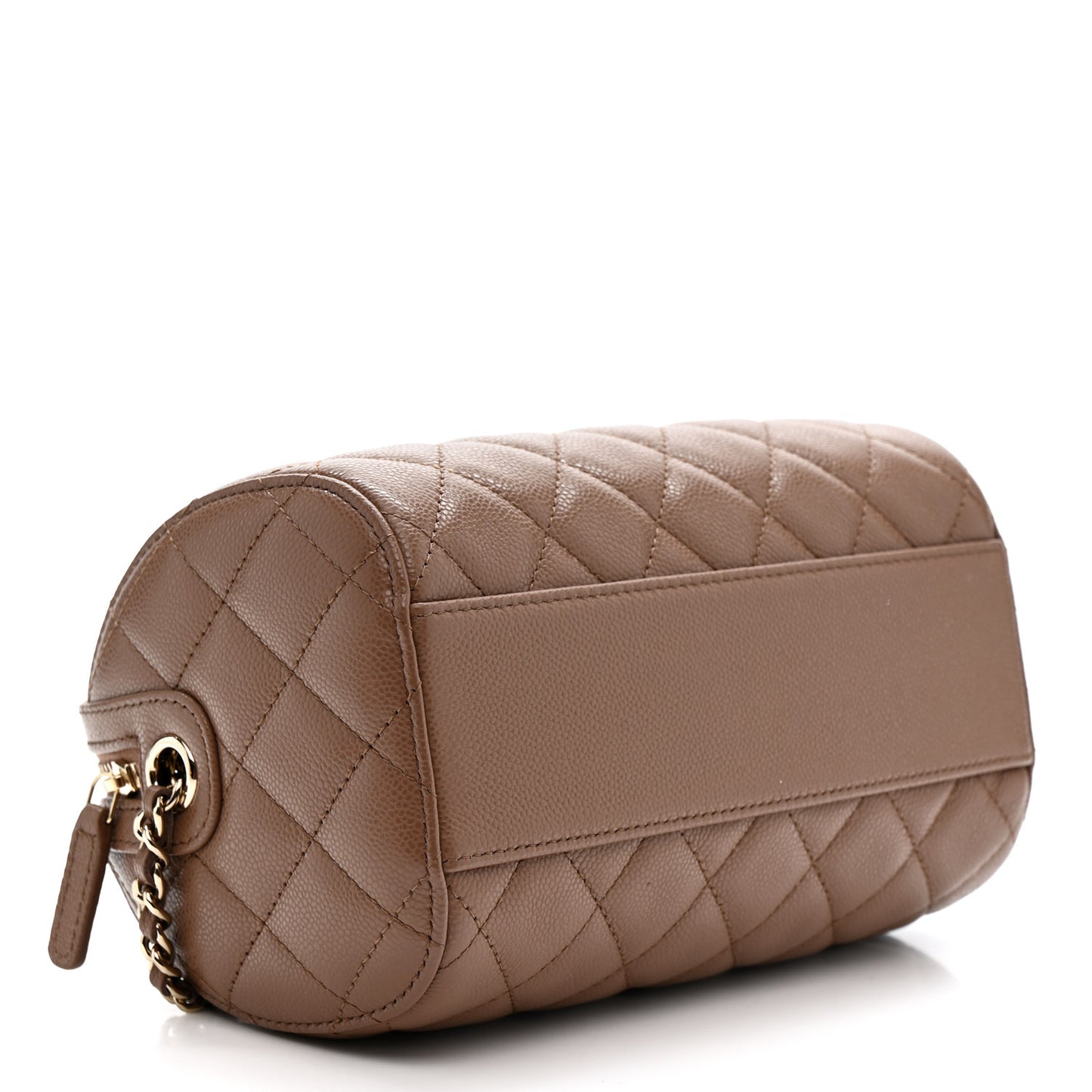 Caviar Quilted Barrel Clutch With Chain Brown