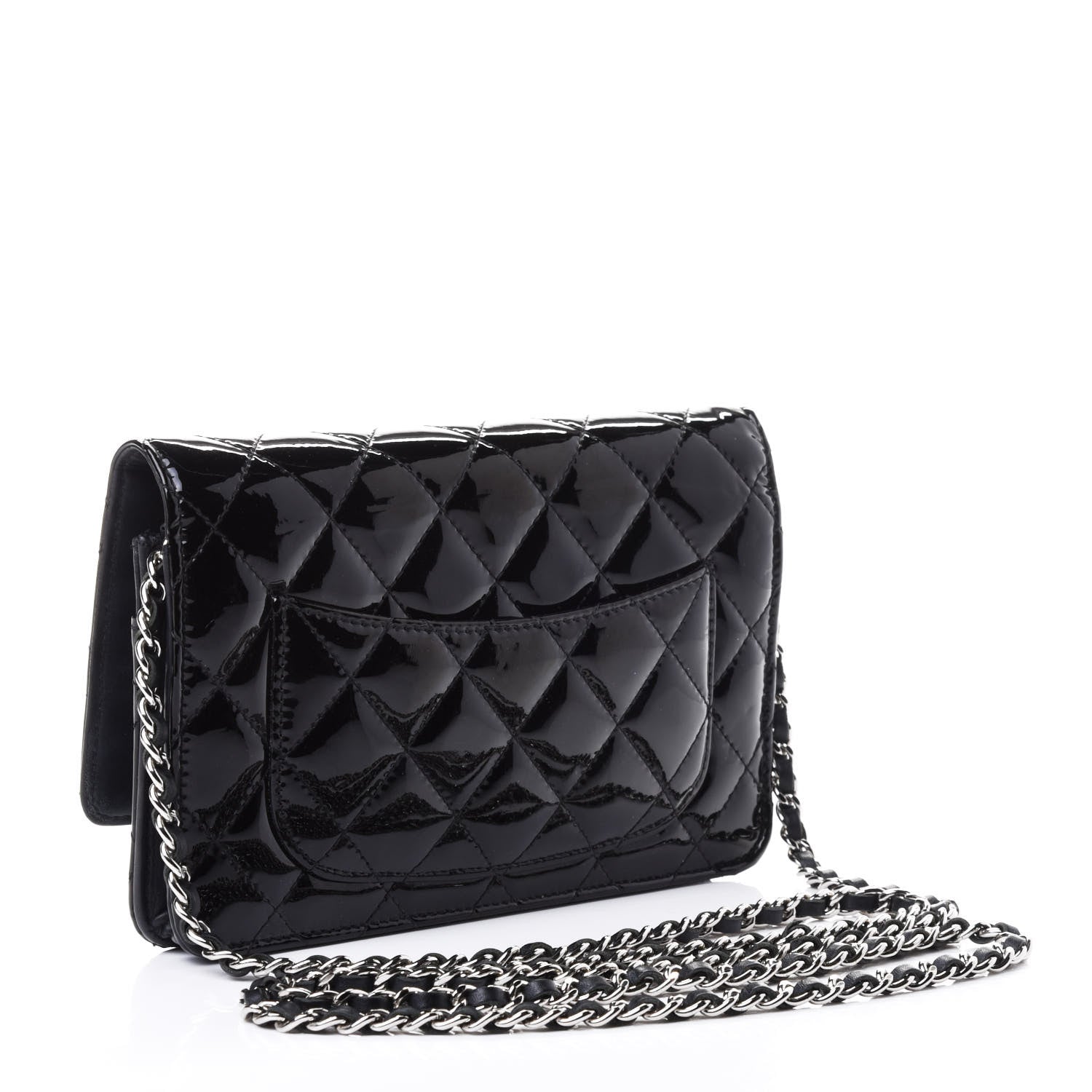 Chanel Patent Quilted Wallet On Chain WOC Black 2 of 4