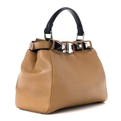 Fendi Nappa Bi-Color Studded Mini Peekaboo Iconic Satchel Cuoio Blue 3 of 12