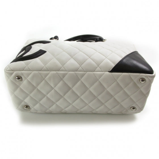 Calfskin Quilted Large Cambon Bowler White Black