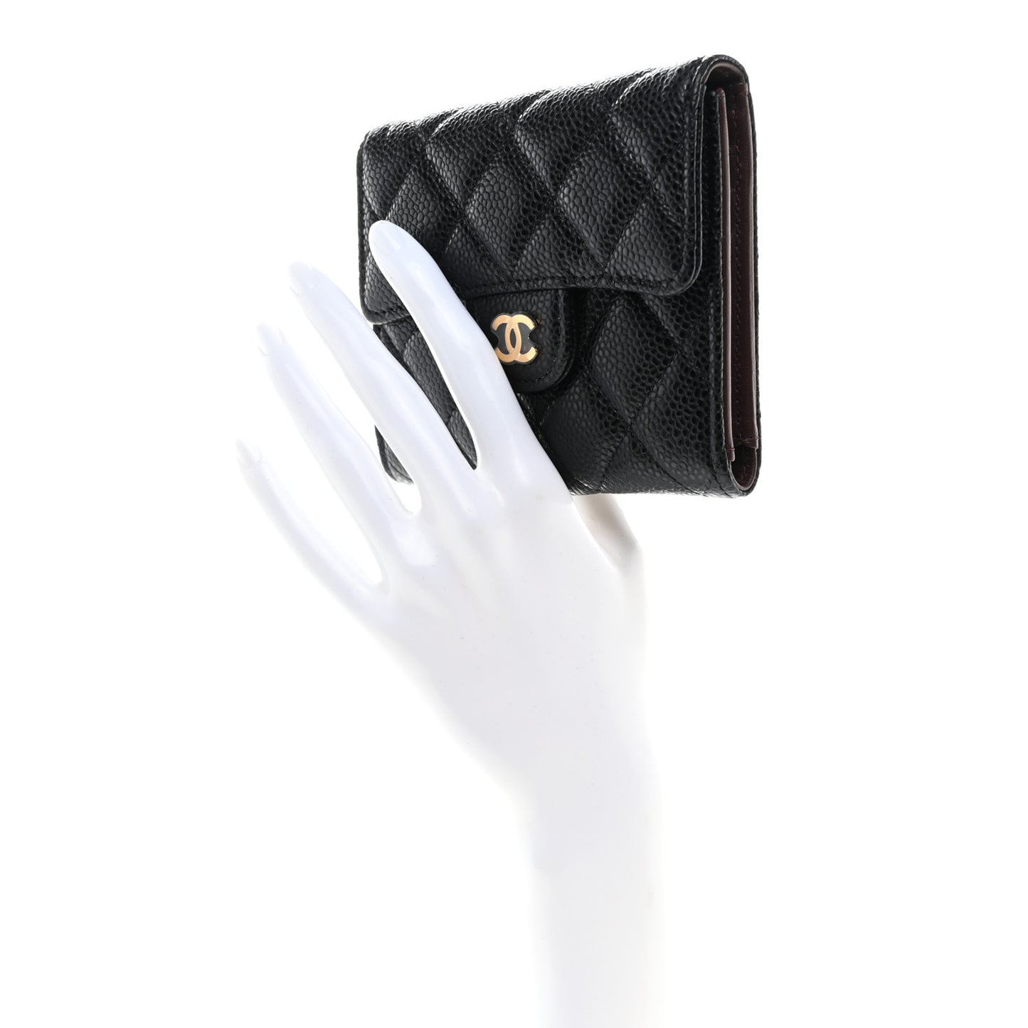 Caviar Quilted Compact Flap Wallet Black