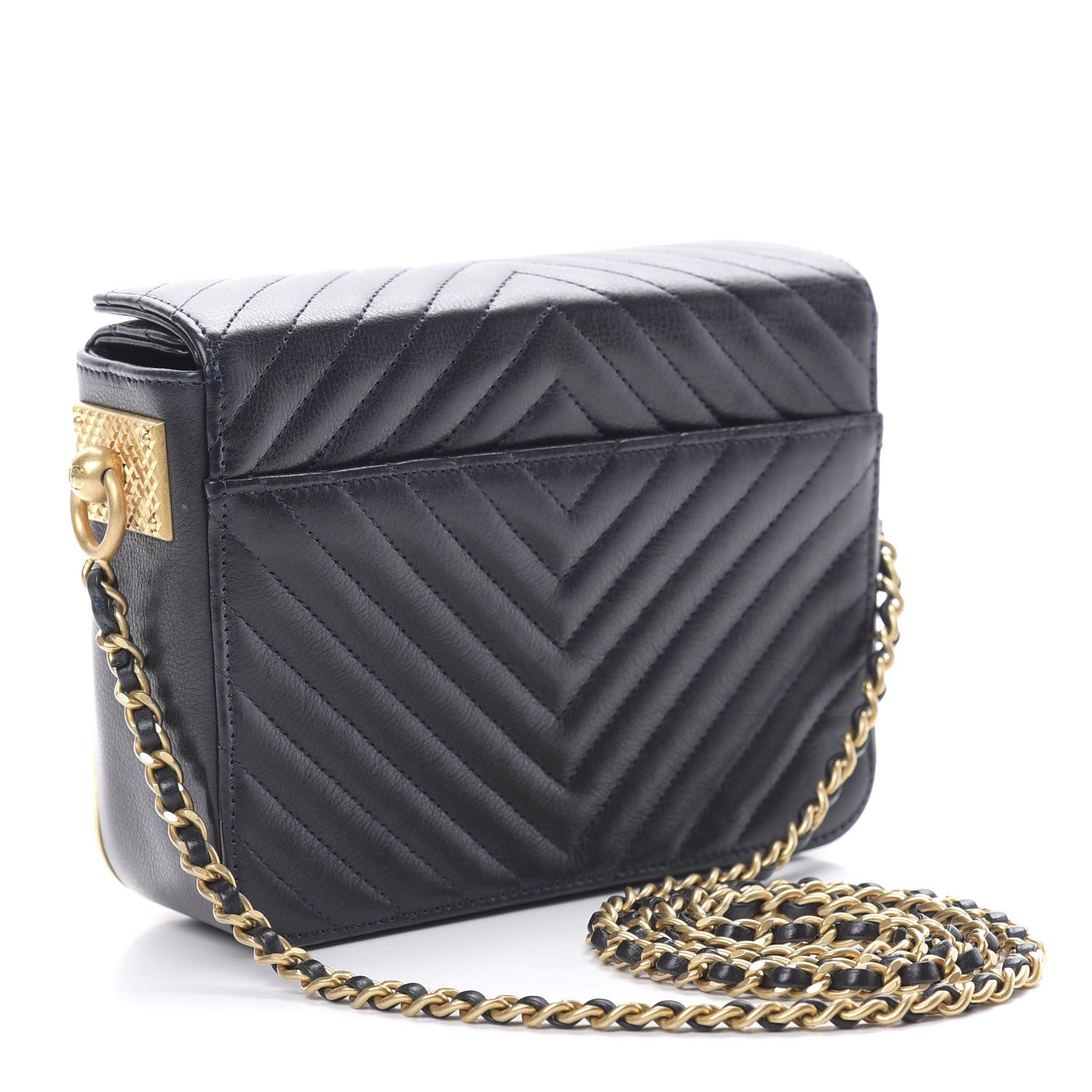 Chanel Calfskin Chevron Quilted Rock The Corner Minaudiere Bag Black 3 of 12