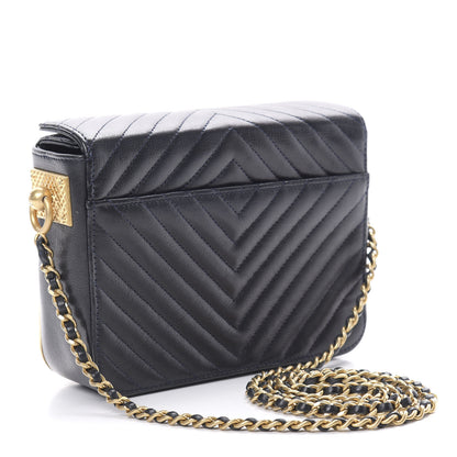 Chanel Calfskin Chevron Quilted Rock The Corner Minaudiere Bag Black 3 of 12