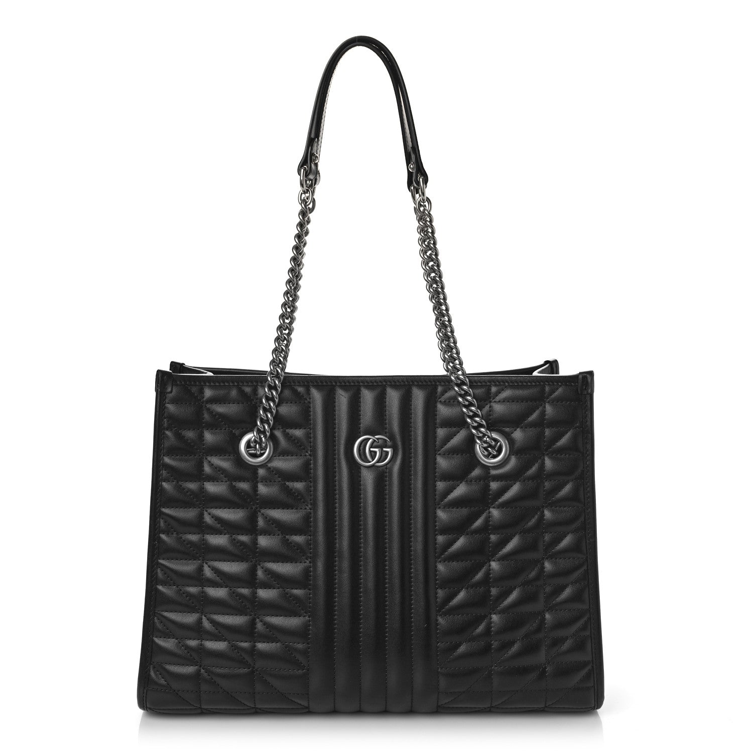 Gucci Calfskin Matelasse Aria Medium GG Marmont Shoulder Tote Black 1 of 8