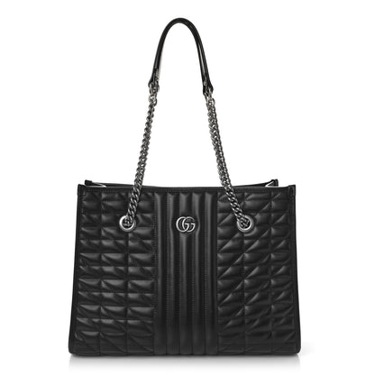 Gucci Calfskin Matelasse Aria Medium GG Marmont Shoulder Tote Black 1 of 8