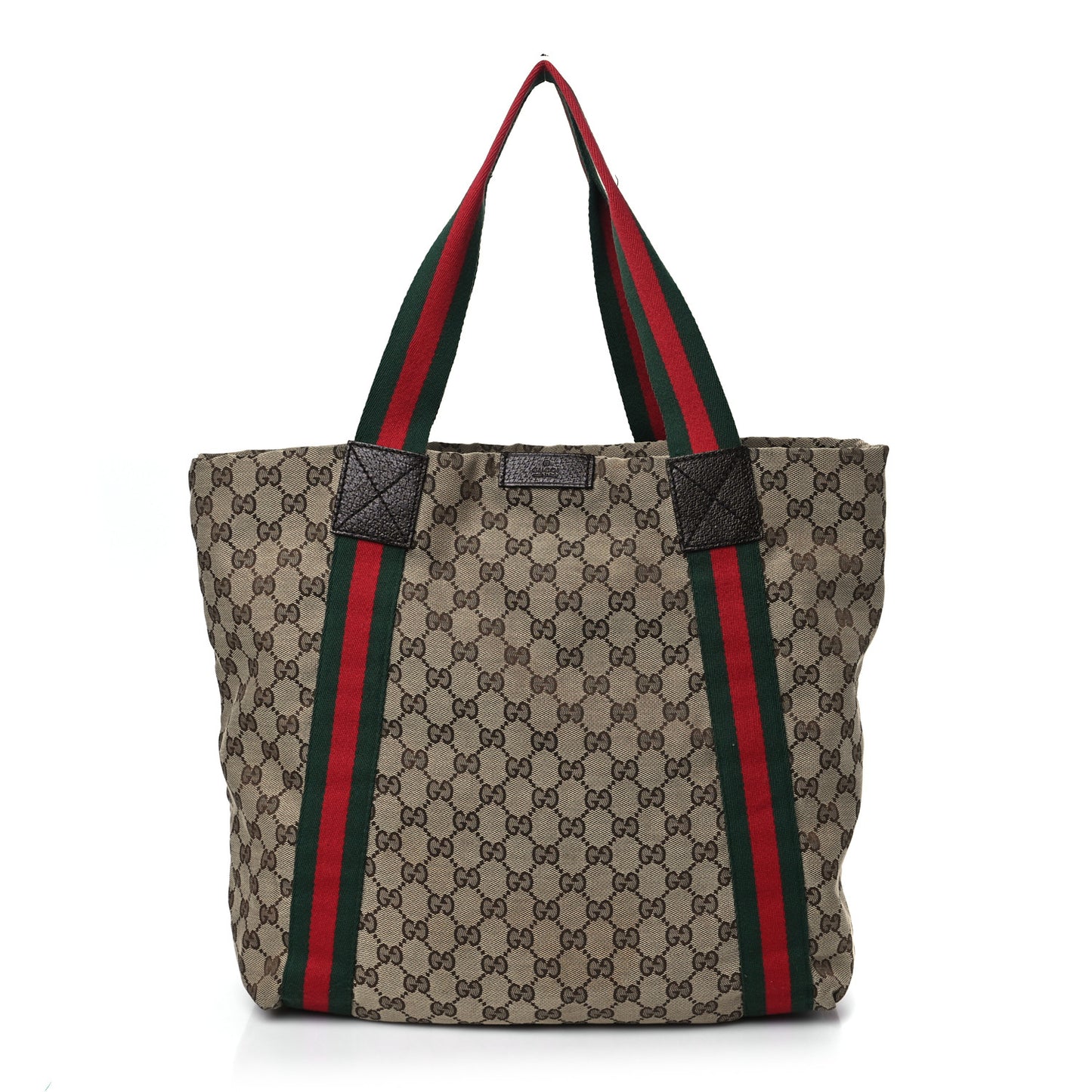 GG Monogram Medium Web Handle Vertical Tote Dark Brown