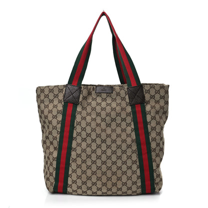 Gucci GG Monogram Medium Web Handle Vertical Tote Dark Brown 1 of 10